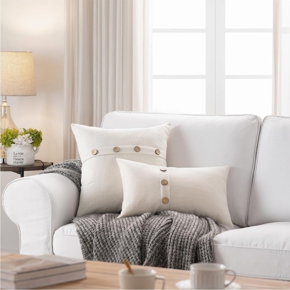 Farmhouse Mid Century Modern Bohemian Decorative Ivory Linen Pillow Case Cover - Picture 2 of 15